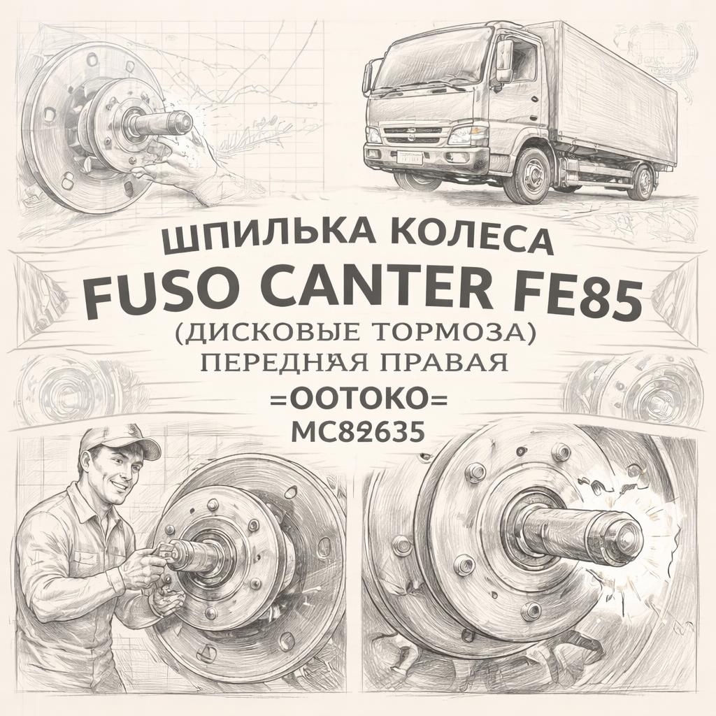 Шпилька колеса Fuso Canter FE85 (дисковые тормоза) передняя правая =OOTOKO= (MC862635) фото в интернет-магазине РСТ-Моторс