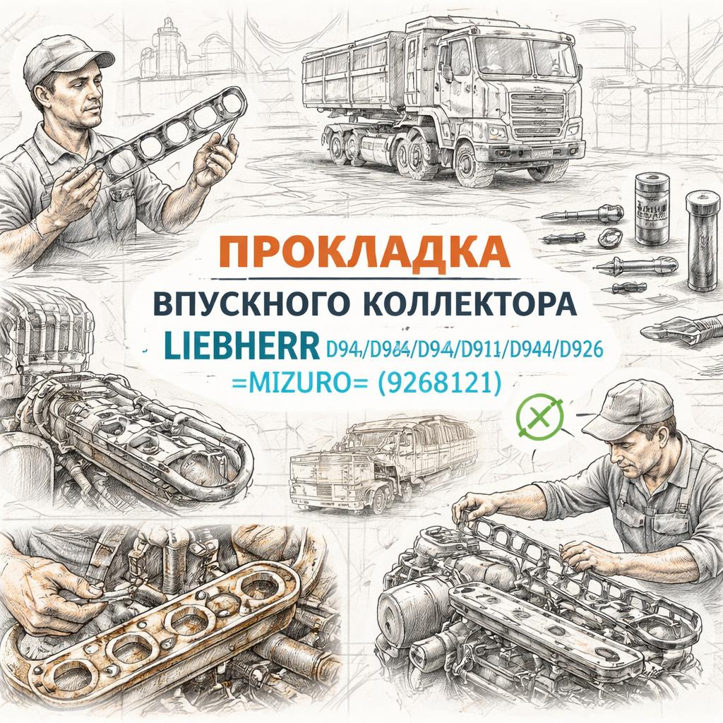 Прокладка впускного коллектора LIEBHERR D904/D906/D914/D916/D924/D926 =MIZURO= (9268121) фото в интернет-магазине РСТ-Моторс