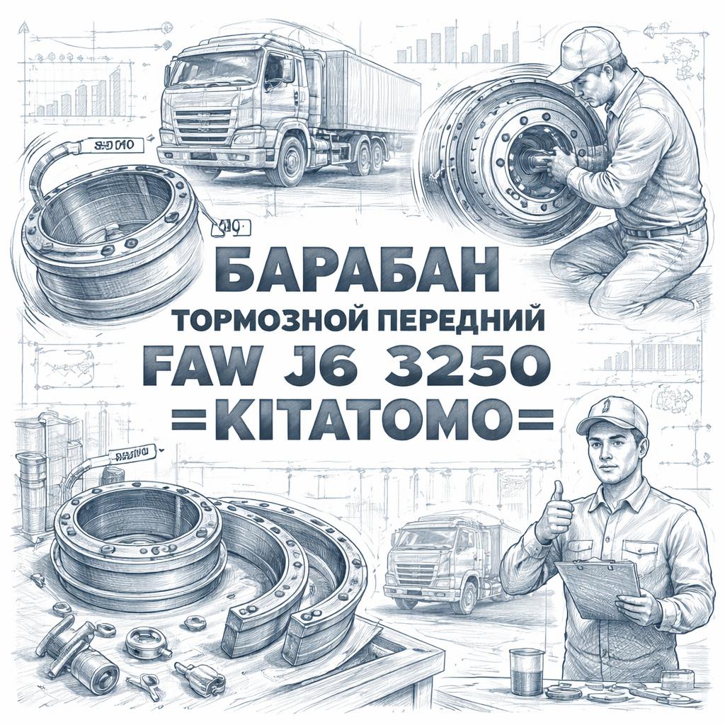Барабан тормозной передний FAW J6 3250 =KITATOMO= (3501571820A) фото в интернет-магазине РСТ-Моторс
