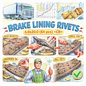 Заклепки тормозных колодок 6.0x20.0 (64 шт) =CR= фото в интернет-магазине РСТ-Моторс