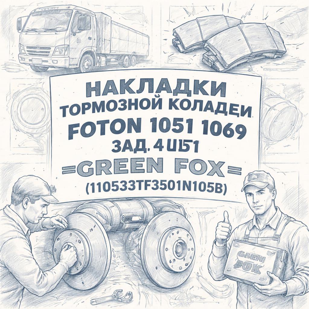 Накладки тормозной колодки перед. FOTON 1051 1069 зад.1051 (к-т 4шт) =GREEN FOX= (110533TF3501N105B) фото в интернет-магазине РСТ-Моторс