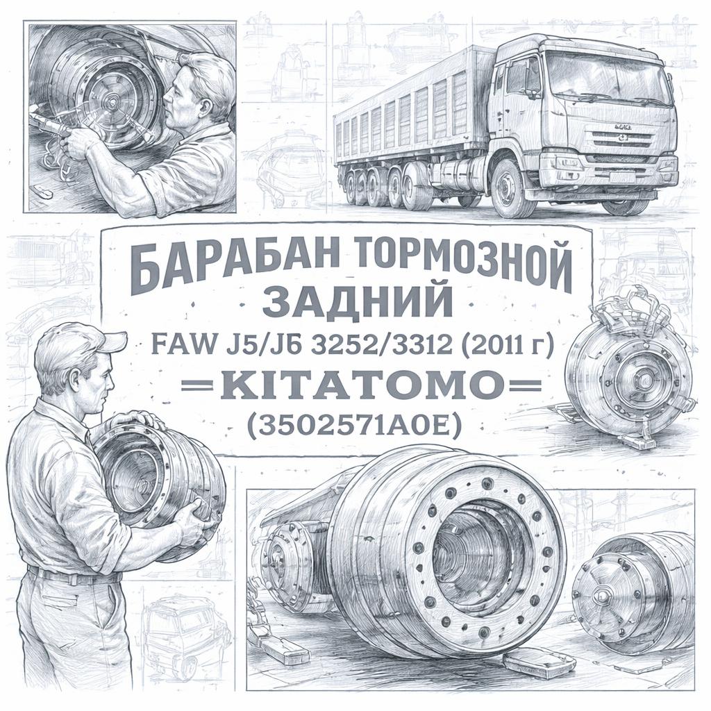 Барабан тормозной задний FAW J5/J6 3252/3312 (2011 г) (мост R16T230W) =KITATOMO= (3502571A0E) фото в интернет-магазине РСТ-Моторс