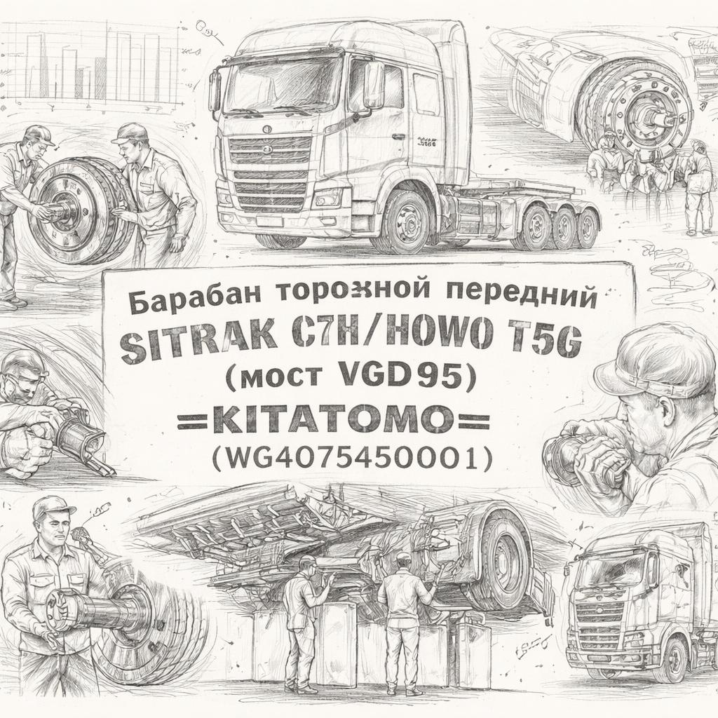 Барабан тормозной передний SITRAK C7H/HOWO T5G (мост VGD95) =KITATOMO= (WG4075450001) фото в интернет-магазине РСТ-Моторс