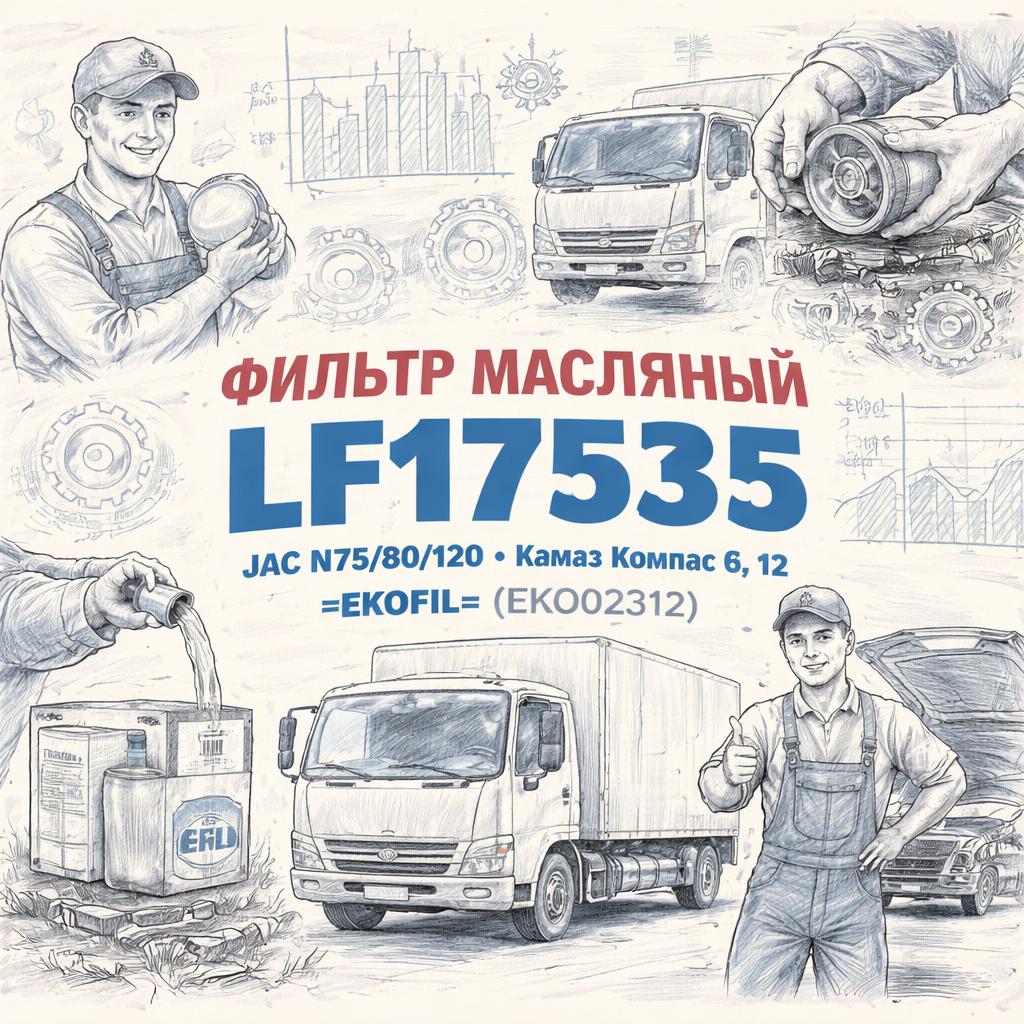 Фильтр масляный LF17535, JAC N75/80/120, Камаз компас 9, 12 (02.312) =EKOFIL= (EKO02312) фото в интернет-магазине РСТ-Моторс
