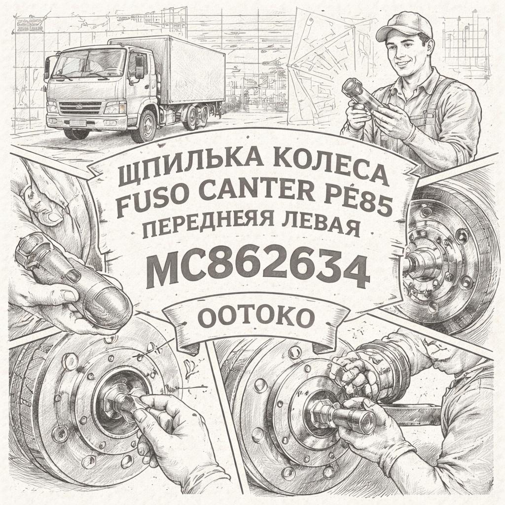 Шпилька колеса Fuso Canter FE85 (дисковые тормоза) передняя левая =OOTOKO= (MC862634) фото в интернет-магазине РСТ-Моторс