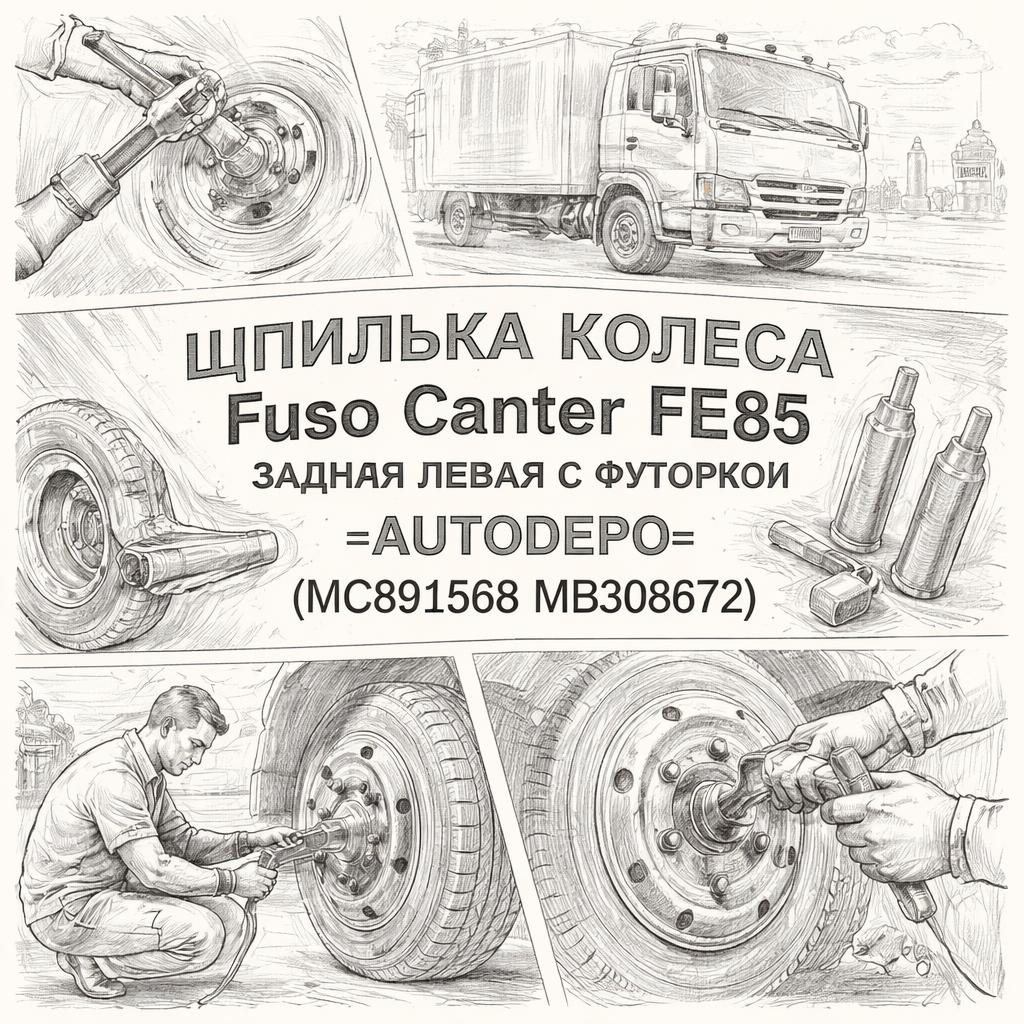 Шпилька колеса Fuso Canter FE85 задняя левая с футоркой =AUTODEPO= (MC891568 MB308672) фото в интернет-магазине РСТ-Моторс