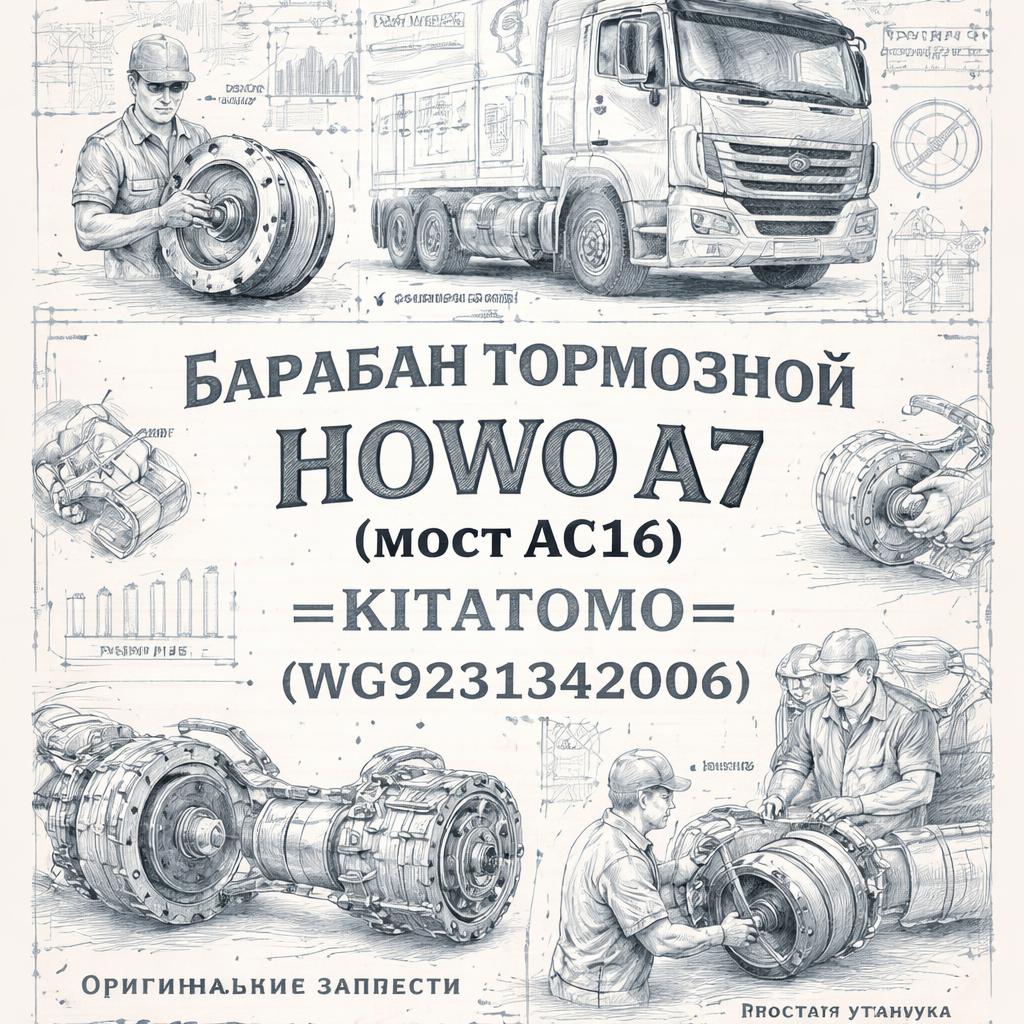 Барабан тормозной задний HOWO A7 (мост AC16) =KITATOMO= (WG9231342006) фото в интернет-магазине РСТ-Моторс