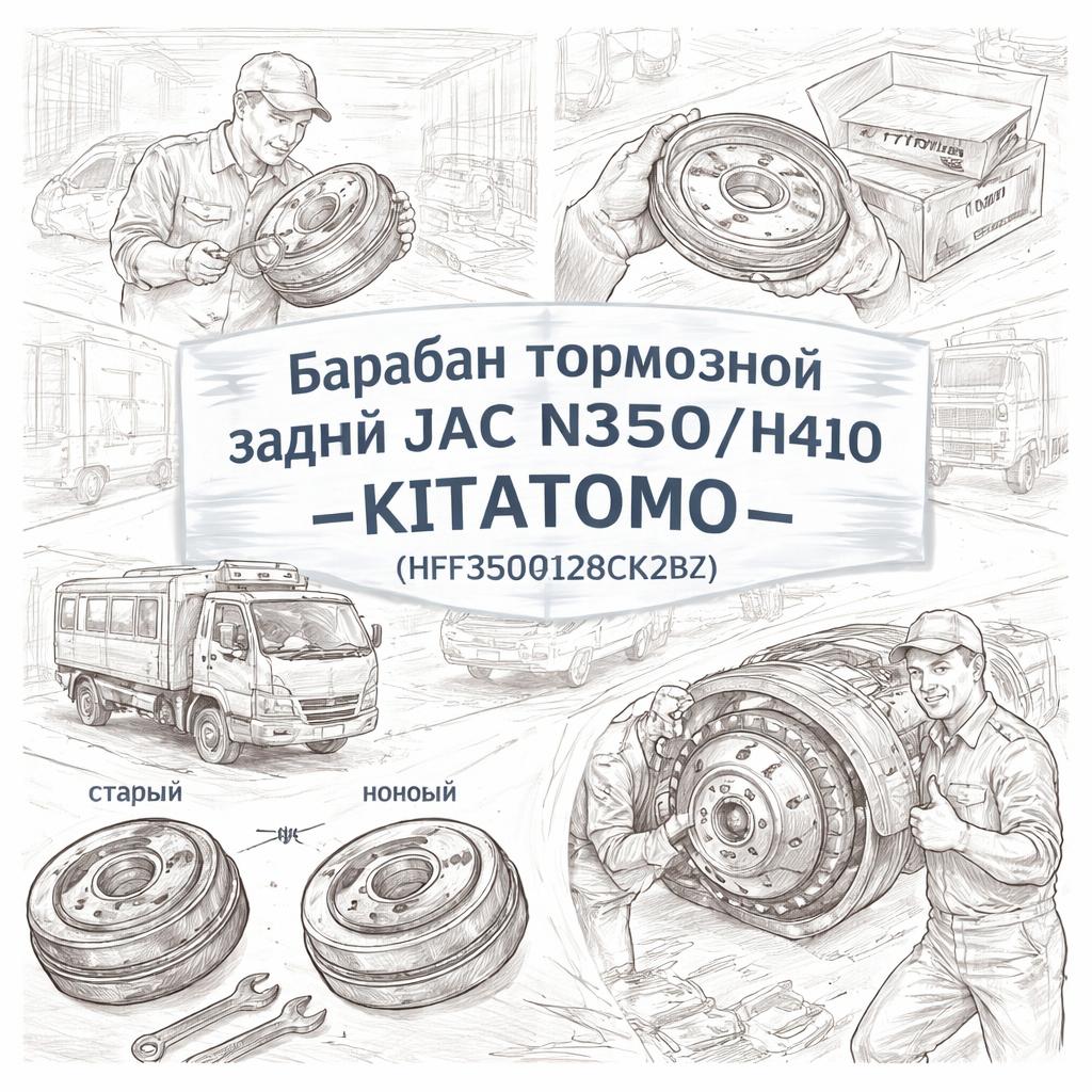 Барабан тормозной задний JAC N350/N410 =KITATOMO= (HFF3502128CK2BZ) фото в интернет-магазине РСТ-Моторс