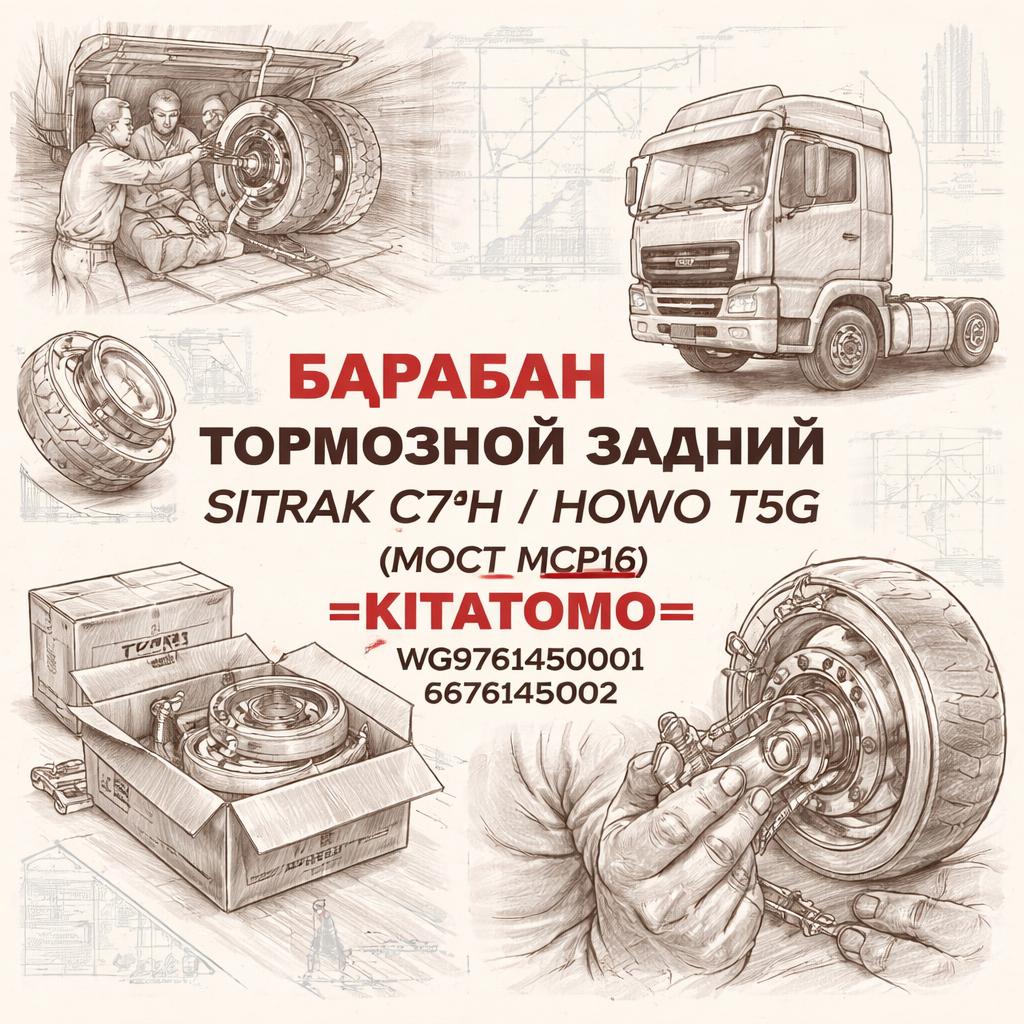 Барабан тормозной задний SITRAK C7H/HOWO T5G (мост MCP16) =KITATOMO= (WG9761450001 WG9761450002) фото в интернет-магазине РСТ-Моторс