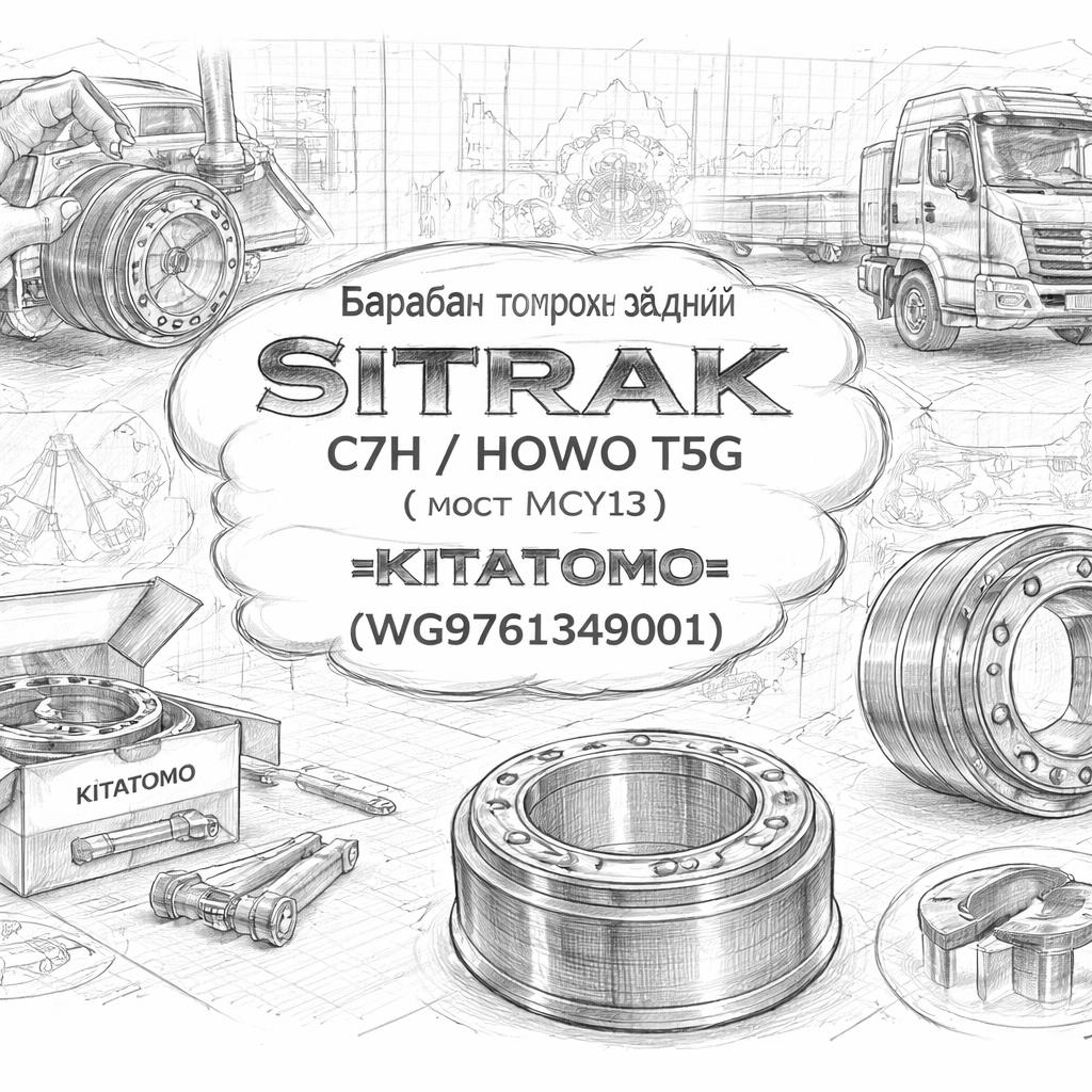 Барабан тормозной задний SITRAK C7H/HOWO T5G (мост MCY13) =KITATOMO= (WG9761349001) фото в интернет-магазине РСТ-Моторс