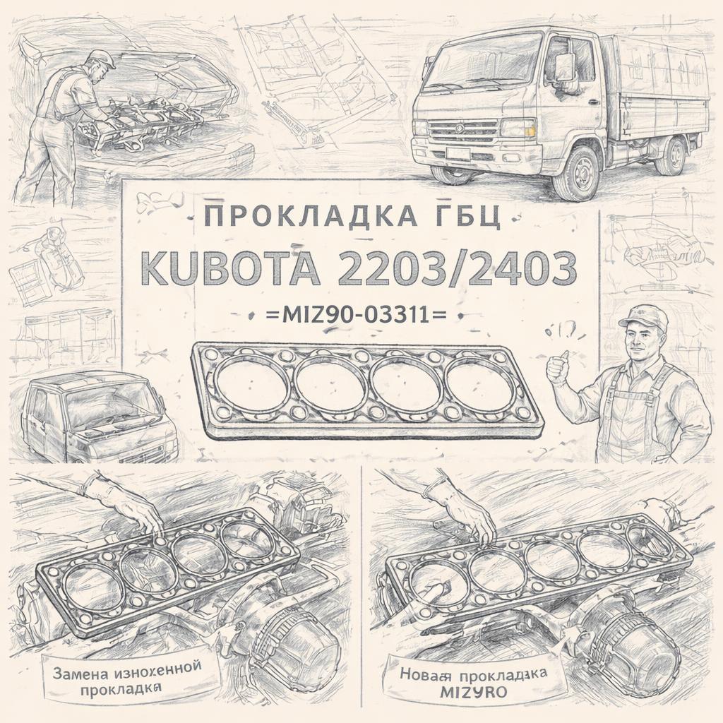 Прокладка ГБЦ Kubota 2203/2403 =MIZURO= (1G79003312) фото в интернет-магазине РСТ-Моторс