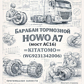 Барабан тормозной задний HOWO A7 (мост AC16) =KITATOMO= (WG9231342006) фото в интернет-магазине РСТ-Моторс