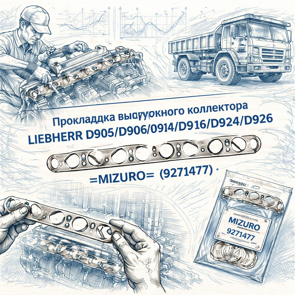 Прокладка выпускного коллектора LIEBHERR D904/D906/D914/D916/D924/D926 =MIZURO= (9271477) фото в интернет-магазине РСТ-Моторс