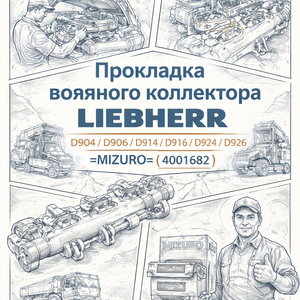 Прокладка водяного коллектора LIEBHERR D904/D906/D914/D916/D924/D926 =MIZURO= (4001682) фото в интернет-магазине РСТ-Моторс