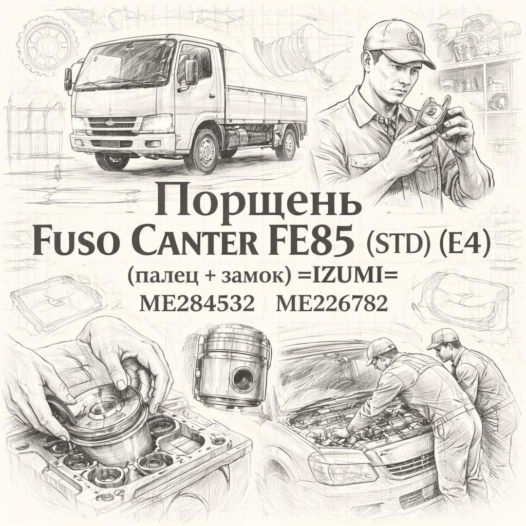 Поршень Fuso Canter FE85 (STD) (E4) (палец + замок) =IZUMI= (ME224532 ME226782) фото в интернет-магазине РСТ-Моторс
