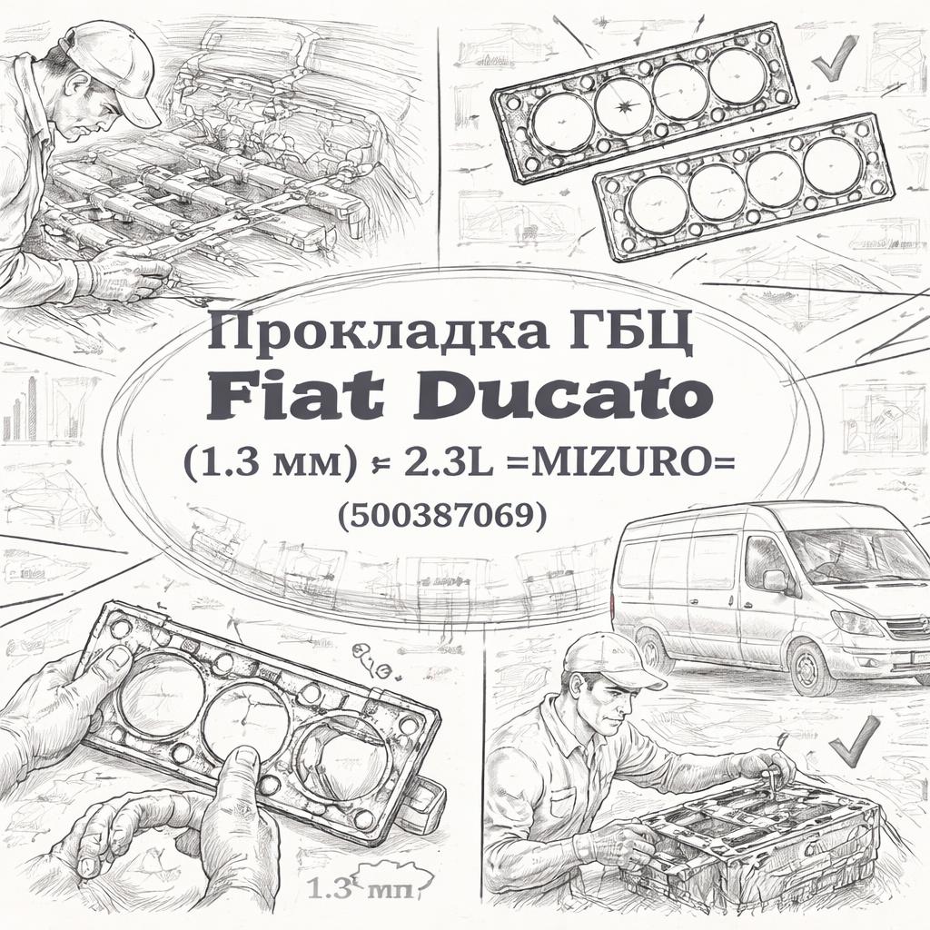 Прокладка ГБЦ Fiat Ducato (1.3 мм) 2.3L =MIZURO= (500387069) фото в интернет-магазине РСТ-Моторс