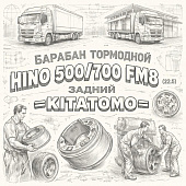 Барабан тормозной HINO 500/700 FM8 (22.5) задний =KITATOMO= (S435125000) фото в интернет-магазине РСТ-Моторс