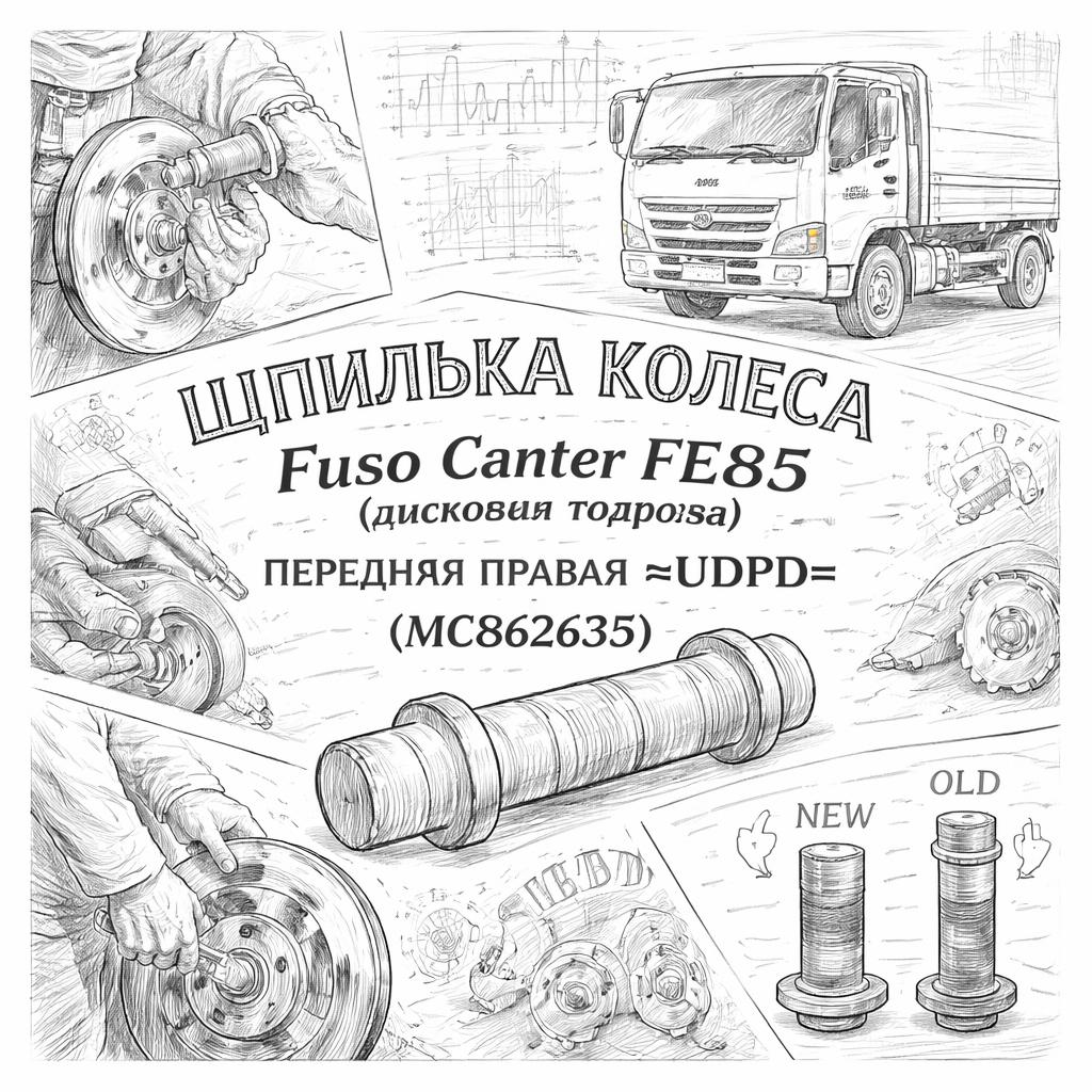 Шпилька колеса Fuso Canter FE85 (дисковые тормоза) передняя правая =UDPD= (MC862635) фото в интернет-магазине РСТ-Моторс