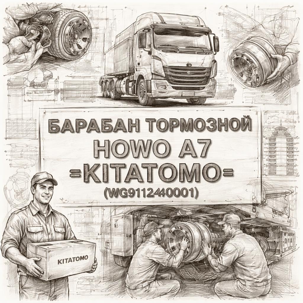 Барабан тормозной передний HOWO A7 =KITATOMO= (WG9112440001) фото в интернет-магазине РСТ-Моторс