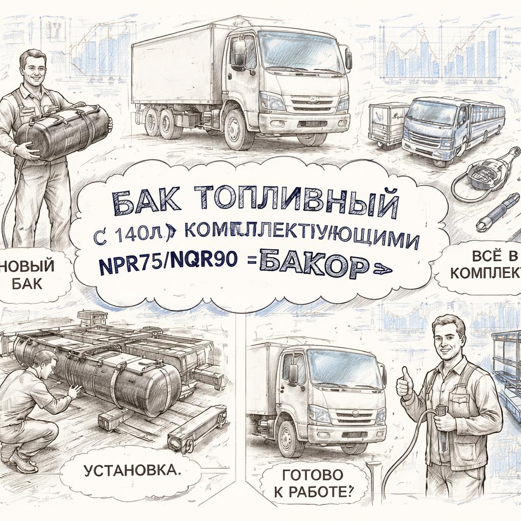 Бак топливный (140л) с комлектующими NPR75/NQR90 =БАКОР= (8983183420) фото в интернет-магазине РСТ-Моторс
