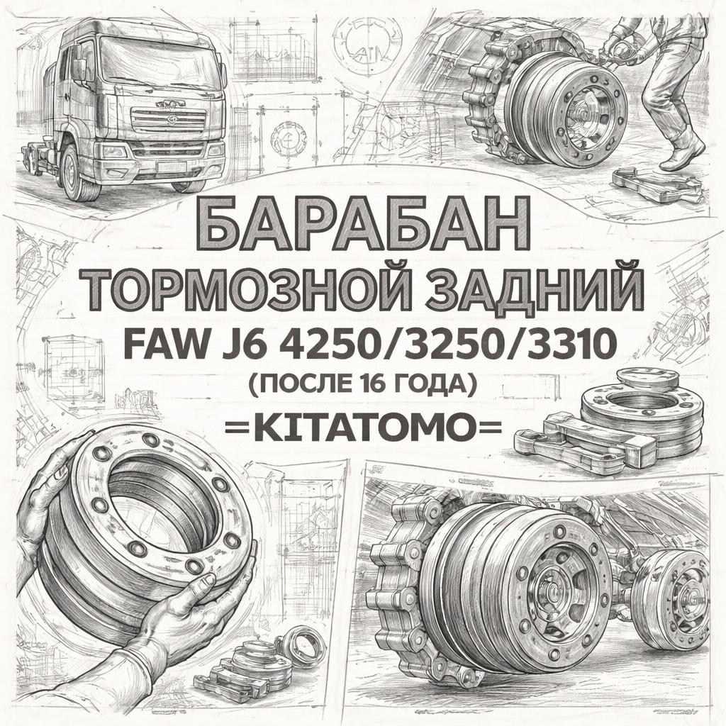 Барабан тормозной задний FAW J6 4250/3250/3310 (после 16 года) =KITATOMO= (3502571A6E) фото в интернет-магазине РСТ-Моторс