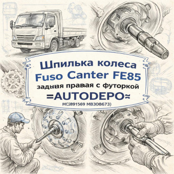 Шпилька колеса Fuso Canter FE85 задняя правая с футоркой =AUTODEPO= (MC891569 MB308673) фото в интернет-магазине РСТ-Моторс