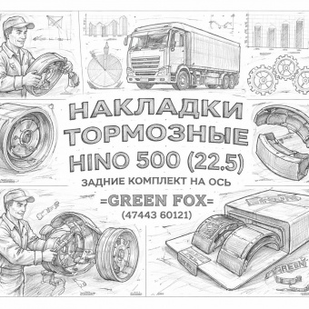 Накладки тормозные HINO 500 (22.5) задние комплект на ось =GREEN FOX= (47443E0121) фото в интернет-магазине РСТ-Моторс