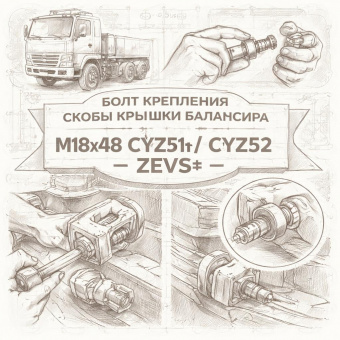 Болт крепления скобы крышки балансира M18X48 CYZ51/CYZ52 =ZEVS= (1090440382) фото в интернет-магазине РСТ-Моторс