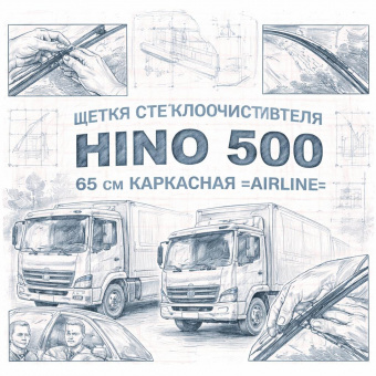 Щетка стеклоочистителя HINO 500 65 см каркасная =AIRLINE= фото в интернет-магазине РСТ-Моторс