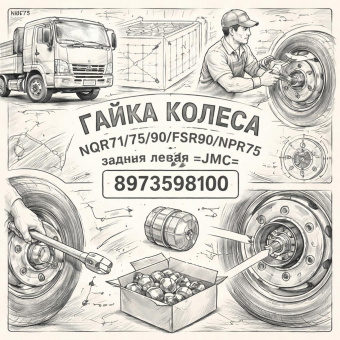 Гайка колеса NQR71/75/90/FSR90/NPR75 задняя левая =JMC= (8973598100) фото в интернет-магазине РСТ-Моторс