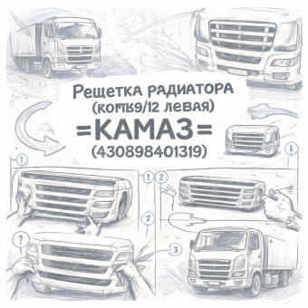 Решетка радиатора (вставка) КОМ9/12 левая =КАМАЗ= (430898401319) фото в интернет-магазине РСТ-Моторс