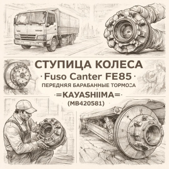 Ступица колеса Fuso Canter FE85 передняя барабанные тормоза =KAYASHIMA= (MB420581) фото в интернет-магазине РСТ-Моторс