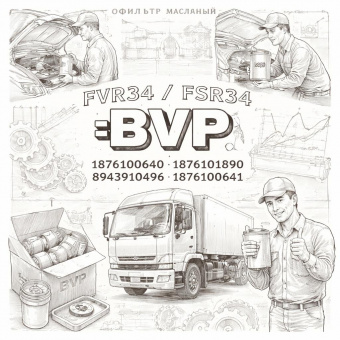 Фильтр масляный FVR34/FSR34 =BVP Isuzu Motors= (1876100640 1876101890 8943910494 1876100641) фото в интернет-магазине РСТ-Моторс