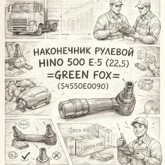 Наконечник рулевой HINO 500 E-5 (22.5) левый =GREEN FOX= (S4550E0090) фото в интернет-магазине РСТ-Моторс