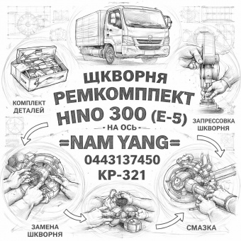 Шкворня ремкомплект HINO 300 (E-3) (ШК) на ось =NAM YANG= (0443137450 KP-321) фото в интернет-магазине РСТ-Моторс