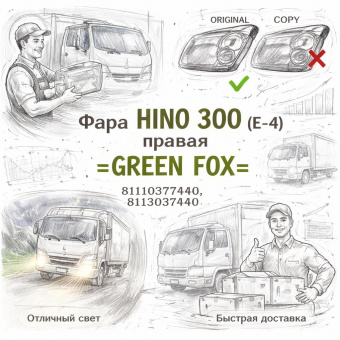 Фара HINO 300 (E-4) правая =GREEN FOX= (8111037440 8113037440) фото в интернет-магазине РСТ-Моторс