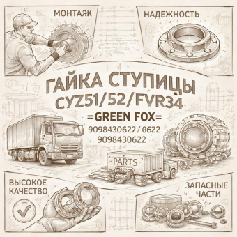 Гайка ступицы CYZ51/52/FVR34 задней =GREEN FOX= (9098430620 9098430622) фото в интернет-магазине РСТ-Моторс
