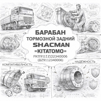 Барабан тормозной задний SHACMAN F2000 =KITATOMO= (DZ9112340006 AZ9112340006) фото в интернет-магазине РСТ-Моторс