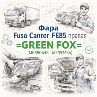 Фара Fuso Canter FE85 правая =GREEN FOX= (MK580648 MK353636) фото в интернет-магазине РСТ-Моторс