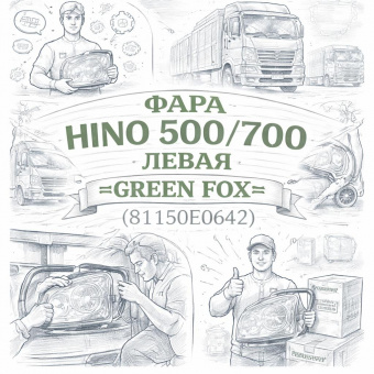 Фара HINO 500/700 левая (с мех. корректором) =GREEN FOX= (81150E0642) фото в интернет-магазине РСТ-Моторс