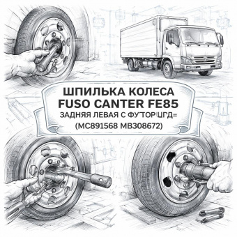 Шпилька колеса Fuso Canter FE85 задняя левая с футоркой =UDPD= (MC891568 MB308672) фото в интернет-магазине РСТ-Моторс