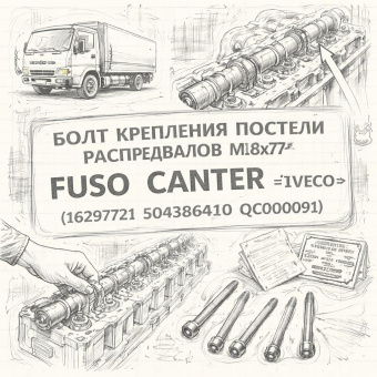 Болт крепления постели распредвалов M8х77 Fuso Canter TF =IVECO= (16297721 504386410 QC000091) фото в интернет-магазине РСТ-Моторс