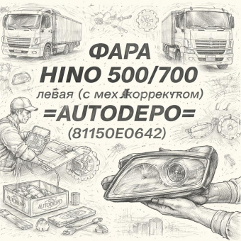 Фара HINO 500/700 левая (с мех. корректором) =AUTODEPO= (81150E0642) фото в интернет-магазине РСТ-Моторс