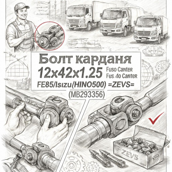 Болт кардана 12х42x1.25 Fuso Canter FE85/Isuzu/HINO500 =ZEVS= (MB293356) фото в интернет-магазине РСТ-Моторс